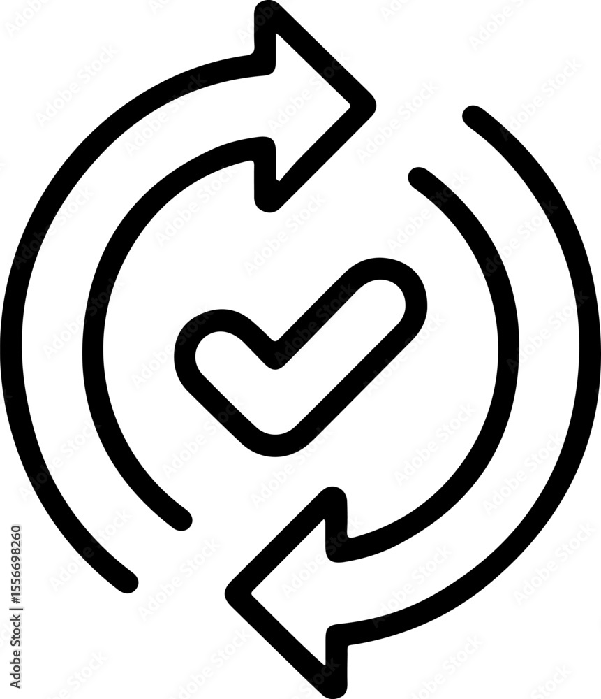Poster circular arrows with a checkmark inside symbolizing confirmation and process
