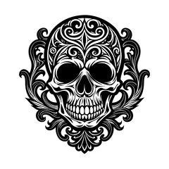Fototapeta premium Skull with Ornate Victorian Scrollwork Vector Silhouette