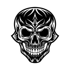 Fototapeta premium Tattoo Style Skull Vector Silhouette on White Background