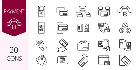 Finance & Payment Icons – Banking, Cash, Credit Card, Wallet, Receipt – Vector Outline Symbols for Apps