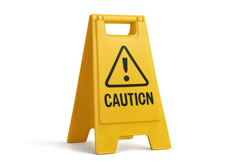 Yellow caution sign with exclamation point symbol is warning about danger on a transparent background