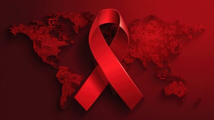 Red Ribbon Awareness World Map Illustration