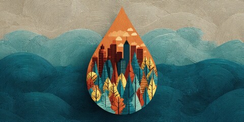 Abstract Cityscape In Water Drop