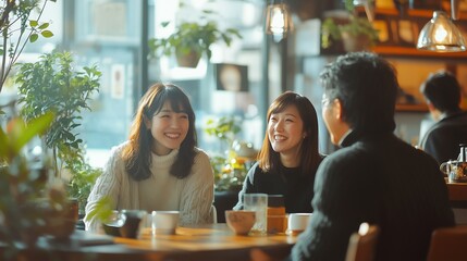 Happy Family Enjoying Time Together in Cafe with Natural Light