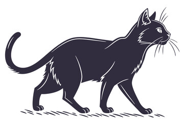 Black Apple Midnight Whiskers: Cat Silhouette on White Contour Illustration