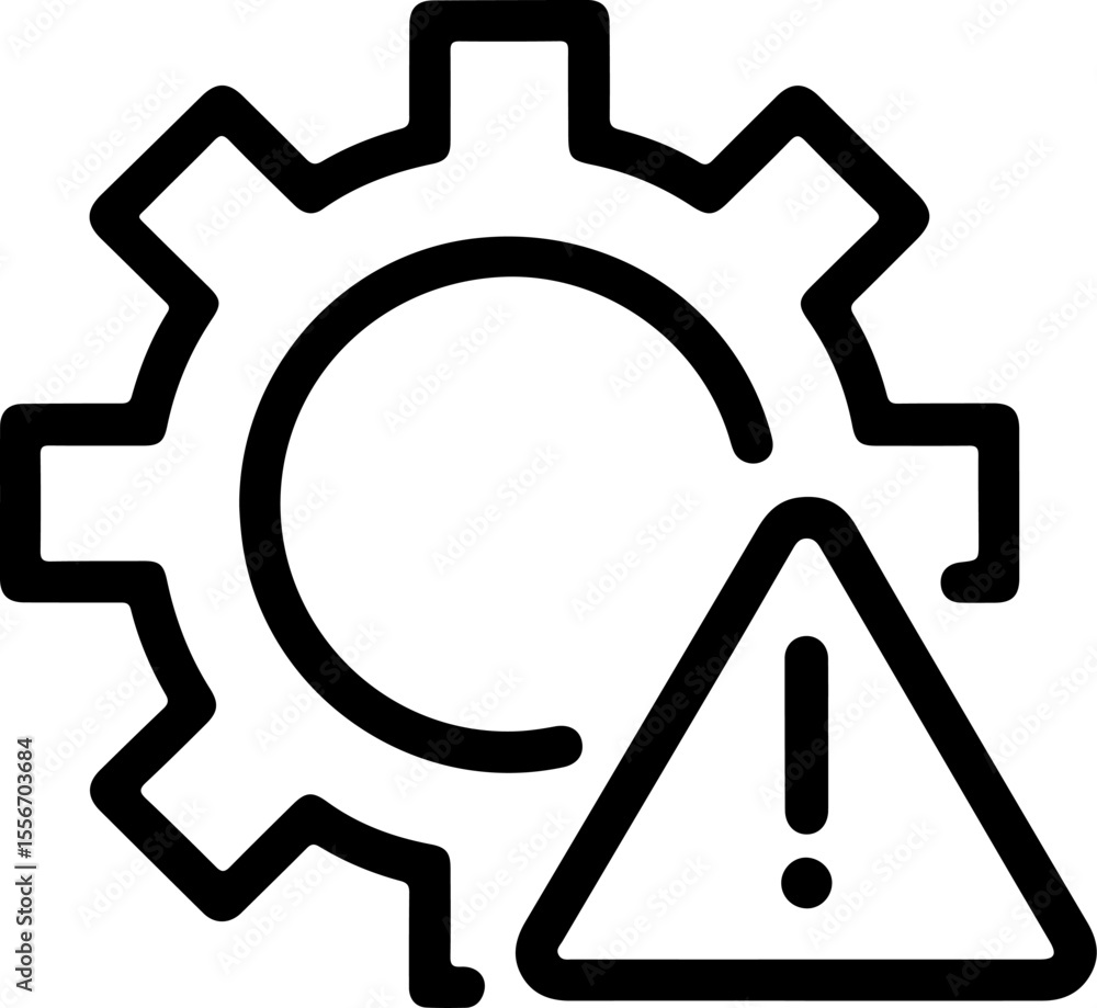 Poster gear with exclamation mark in triangle warning symbol for technical issues