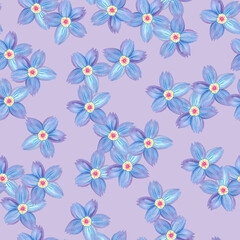 Seamless blue flower pattern background. Forget-me-not endless backdrop. Hand drawn floral watercolor repeating illustration for textile, wrapping, wallpaper, fabric, paper, cover, decor, fashion