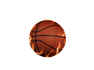 A fiery basketball engulfed in flames, isolated on transparent background, a dynamic and energetic image