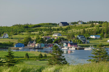 Aerial View of a Coastal City and Harbor in Prince Edward Island, Canada. High quality photo