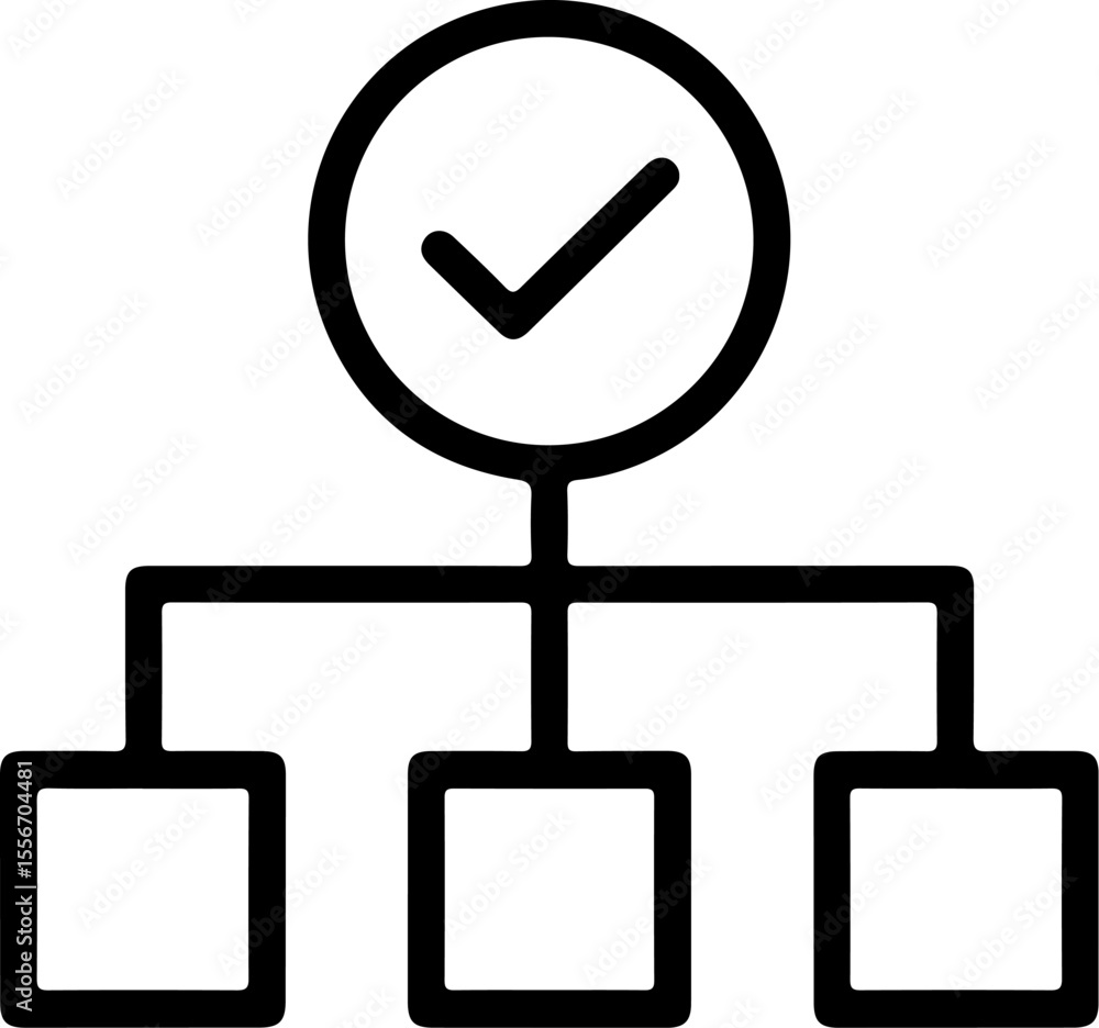Poster simple black and white icon representing a hierarchical structure with a checkmark