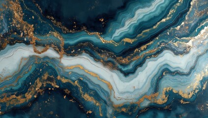 Abstract luxury background with fluid blue marble texture and elegant gold lines, artistic water marbling pattern for opulent design, decoration, wallpaper, or premium branding concept.