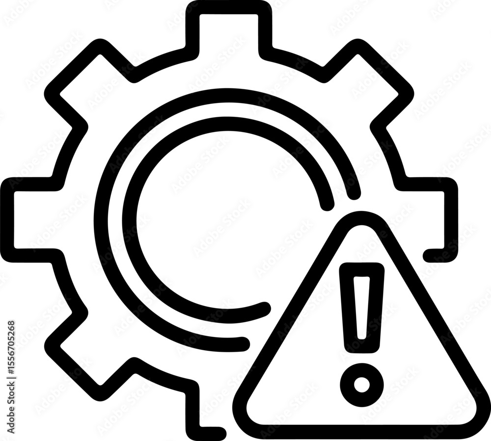 Poster gear with exclamation mark warning symbol for technical problem or error