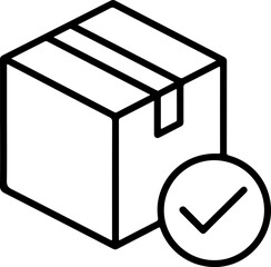 Isometric line art icon of a shipping box with a checkmark indicating completion