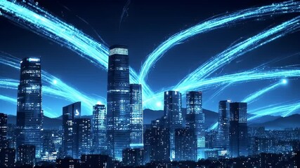 Futuristic City at Night Digital Connectivity and Technological Advancement - Powered by Adobe