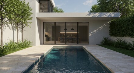 Fototapeta premium Modern house exterior with swimming pool area