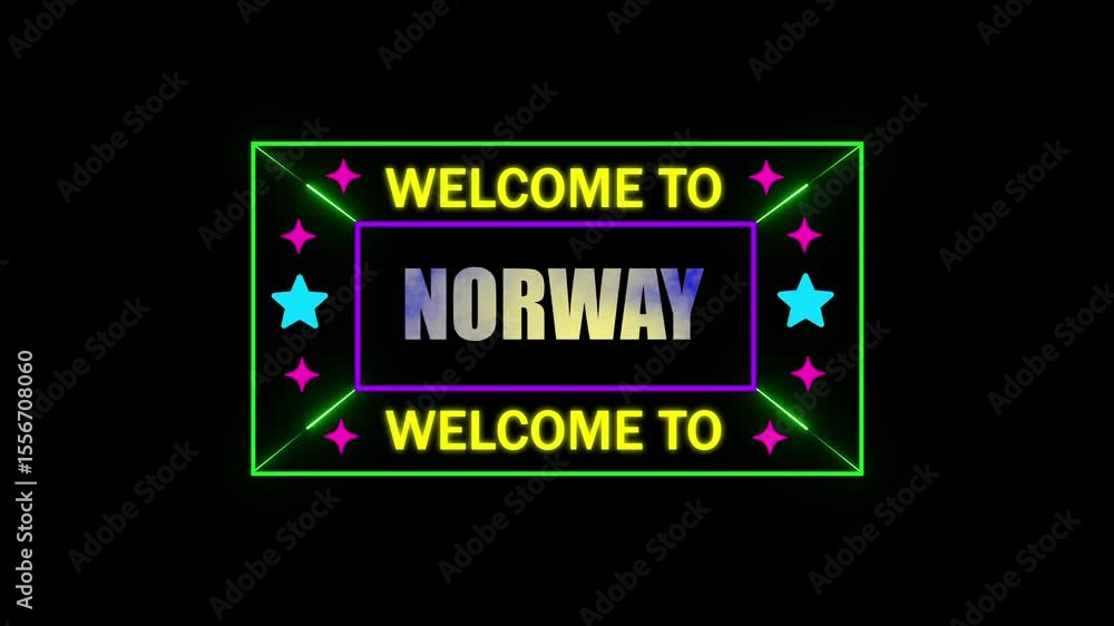 Poster welcome to norway animation.hit effect on a black screen transparent background alpha channel.