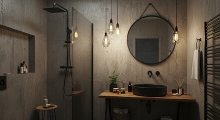 Modern industrial style bathroom interior design