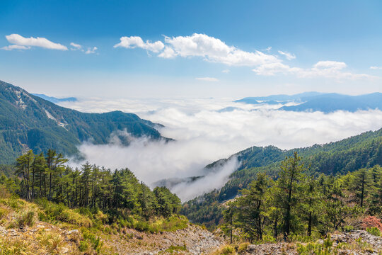 Sea ​​of ​​clouds at Yakou. It is a mountain pass in Taiwan transversing the central mountain range within Yushan national park. It is located at Taitung,Taiwan.