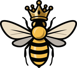 Royal Queen Bee Logo Vector – Elegant Cartoon Bee with Crown
