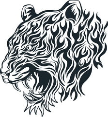 Tiger head vector illustration in bold tribal style for powerful animal design
