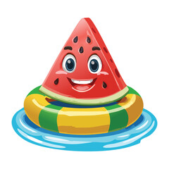 Joyful Watermelon Floating Activity - Vector Illustration