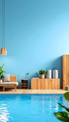Beautiful pool area featuring wooden deck, relaxing plants, and inviting atmosphere