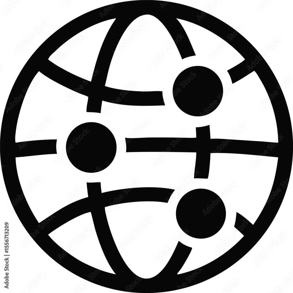 Aufkleber Minimal globe silhouette design with flowing lines representing global network