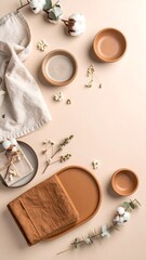 Elegant table setting featuring plates and napkins on a ceramic base with earthy colors