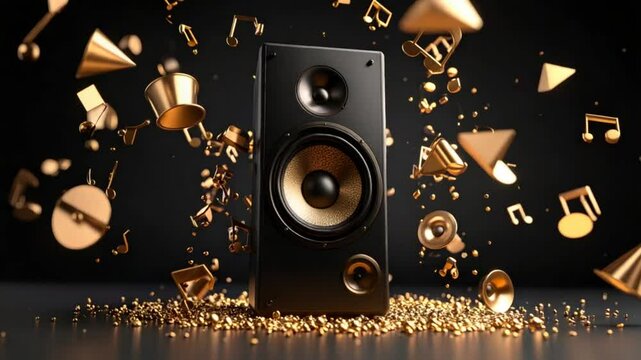 Black speaker with golden music notes