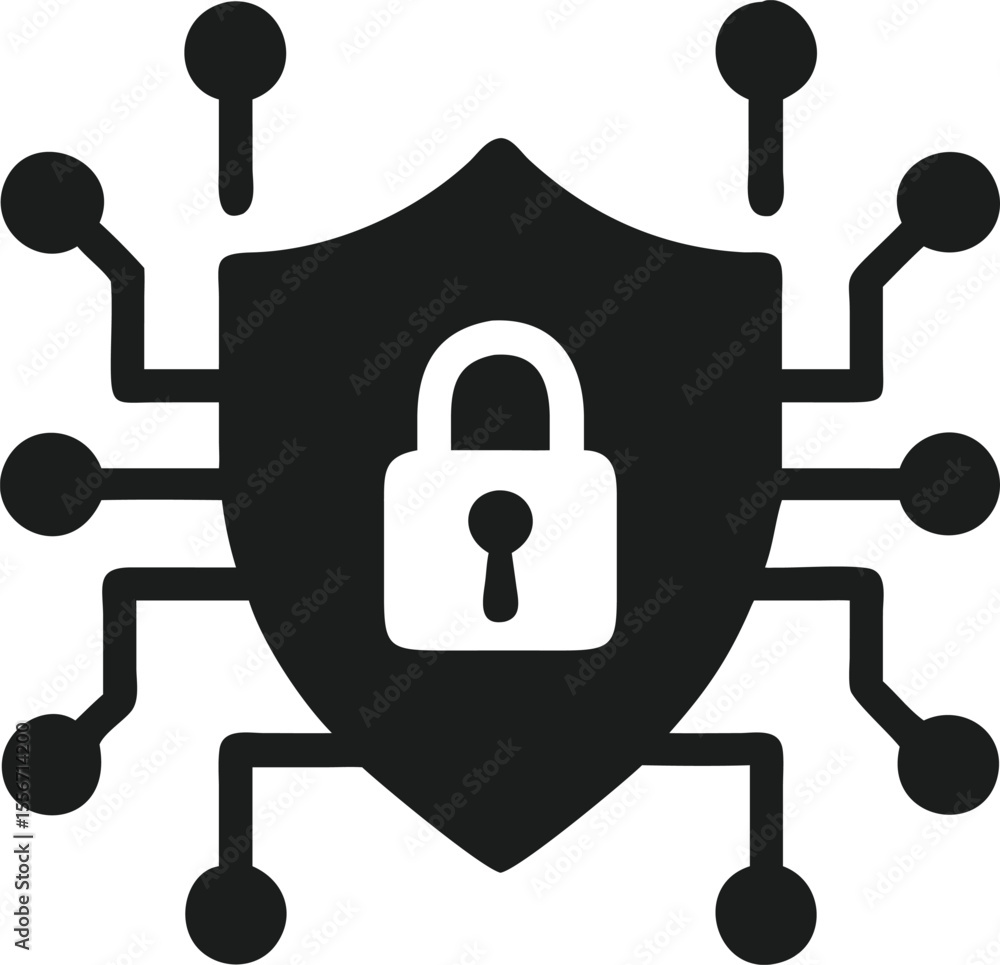 Poster secure digital shield with padlock integration representing data protection and privacy