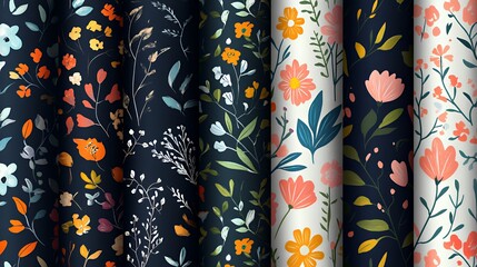 Colorful floral patterns with intricate designs on a dark background.