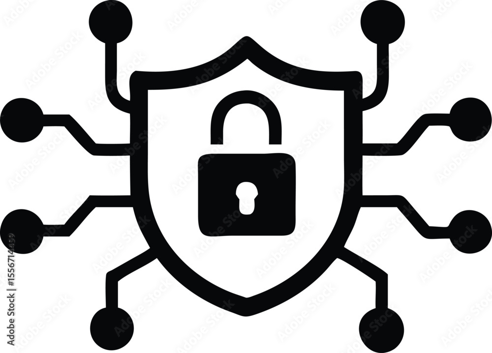 Poster black silhouette design representing a shield or padlock security icon with transparency
