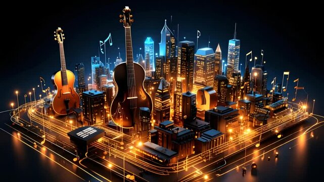 Musical cityscape illustration