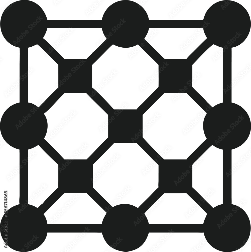 Aufkleber Abstract black silhouette network design with interconnected nodes and lines