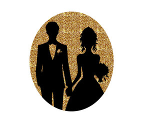 bride and groom logo, silhouette of married couple, isolated icon on white background
