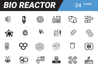 Bio Reactor Icon Set: A comprehensive collection of illustrative icons capturing the essence of biotechnology, featuring a diverse array of cellular structures and scientific equipment.