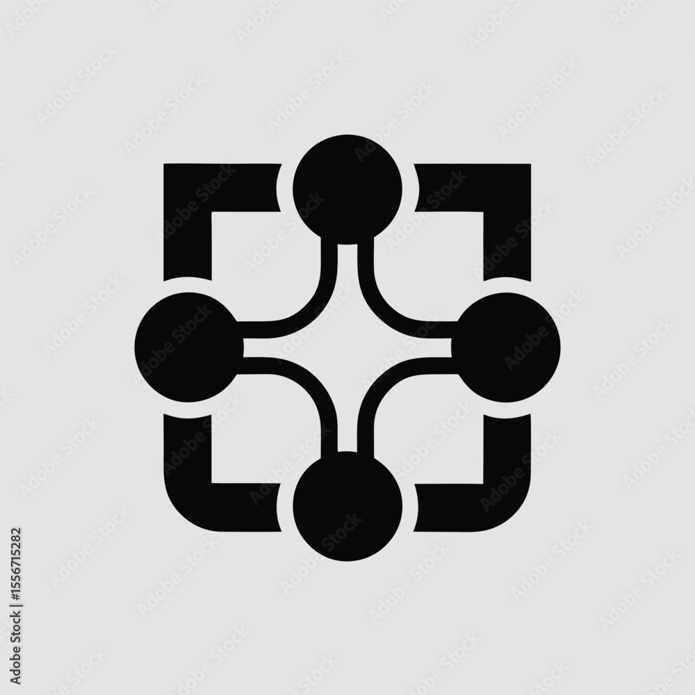 Poster abstract network symbol with interconnected circles and square frame illustration
