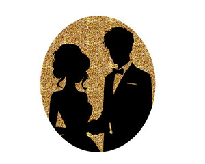 bride and groom logo, silhouette of married couple, isolated icon on white background
