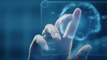 Futuristic hand gesture interacting with a holographic interface in a tech-savvy environment - Powered by Adobe