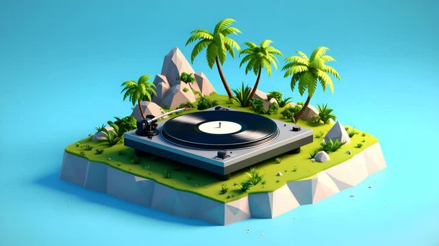 Tropical island record player illustration