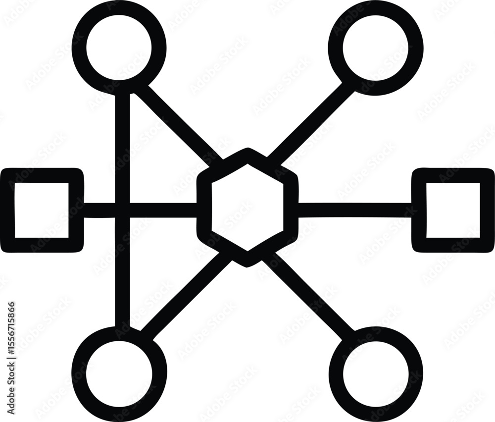 Poster vector illustration of interconnected nodes representing a network or data flow