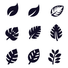 Collection of minimalist leaf silhouettes for botanical themes.