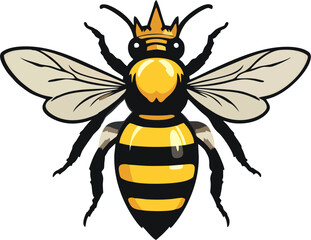 Majestic Queen Bee Vector Illustration – Elegant Flying Bee with Royal Crown