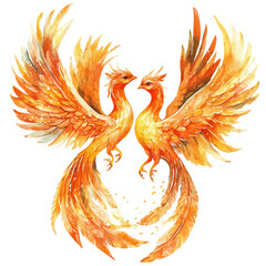 Fototapeta premium Phoenixes, watercolor drawing vector, isolated on a white background.