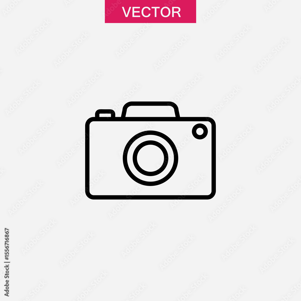 Poster camera add icon or logo isolated sign, vector flat black linear illustration for web and app..eps