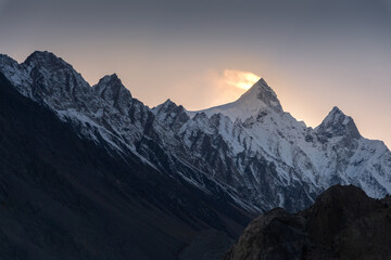 SnowCovered Shispare Peak Sunset Majestic