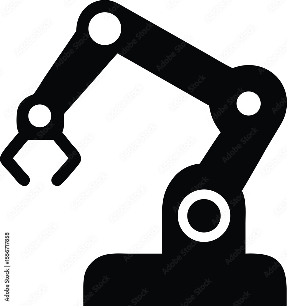 Poster silhouette design of a robotic arm interacting with a 3d printed object vector