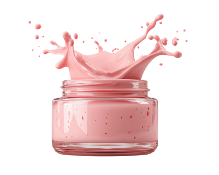 Pink liquid splashing from a glass container