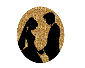 bride and groom logo, silhouette of married couple, isolated icon on white background

