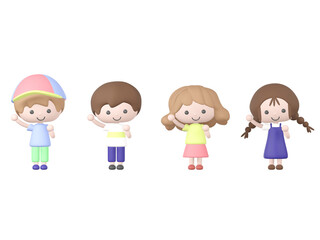 3Dの応援している子供たちのイラスト